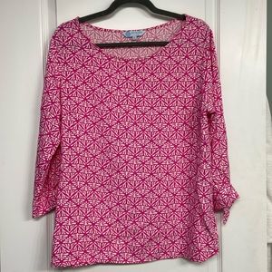 Escapada Women’s Blouse Size XL Pink/White Designs 3/4 length sleeve